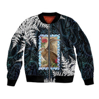 New Zealand Weka Sleeve Zip Bomber Jacket Maori Hen Koru Pattern LT05 Unisex Black - Polynesian Pride