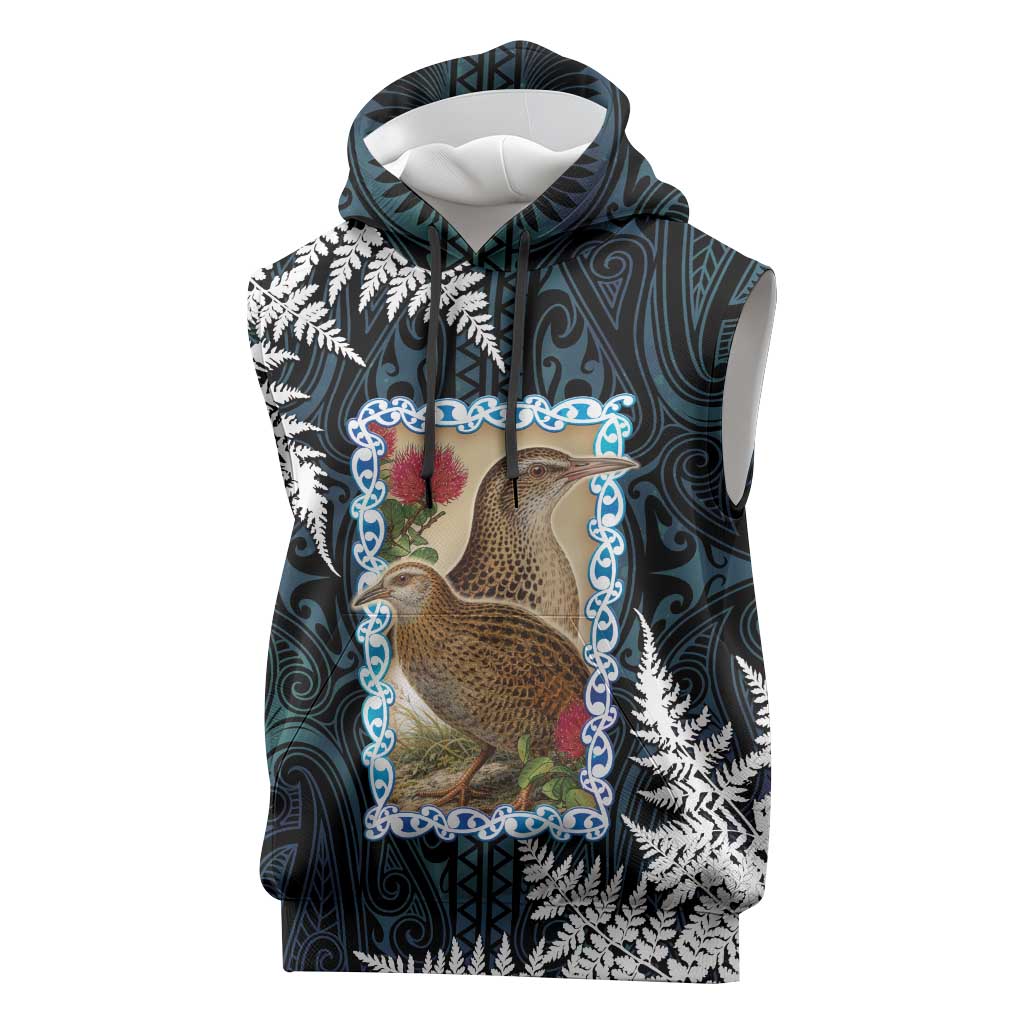 New Zealand Weka Sleeveless Hoodie Maori Hen Koru Pattern LT05 Black - Polynesian Pride