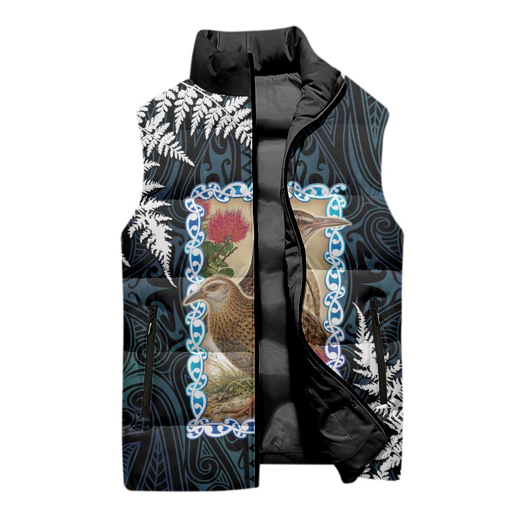 New Zealand Weka Sleeveless Puffer Jacket Maori Hen Koru Pattern LT05 - Polynesian Pride