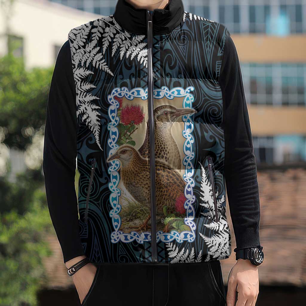 New Zealand Weka Sleeveless Puffer Jacket Maori Hen Koru Pattern LT05 - Polynesian Pride