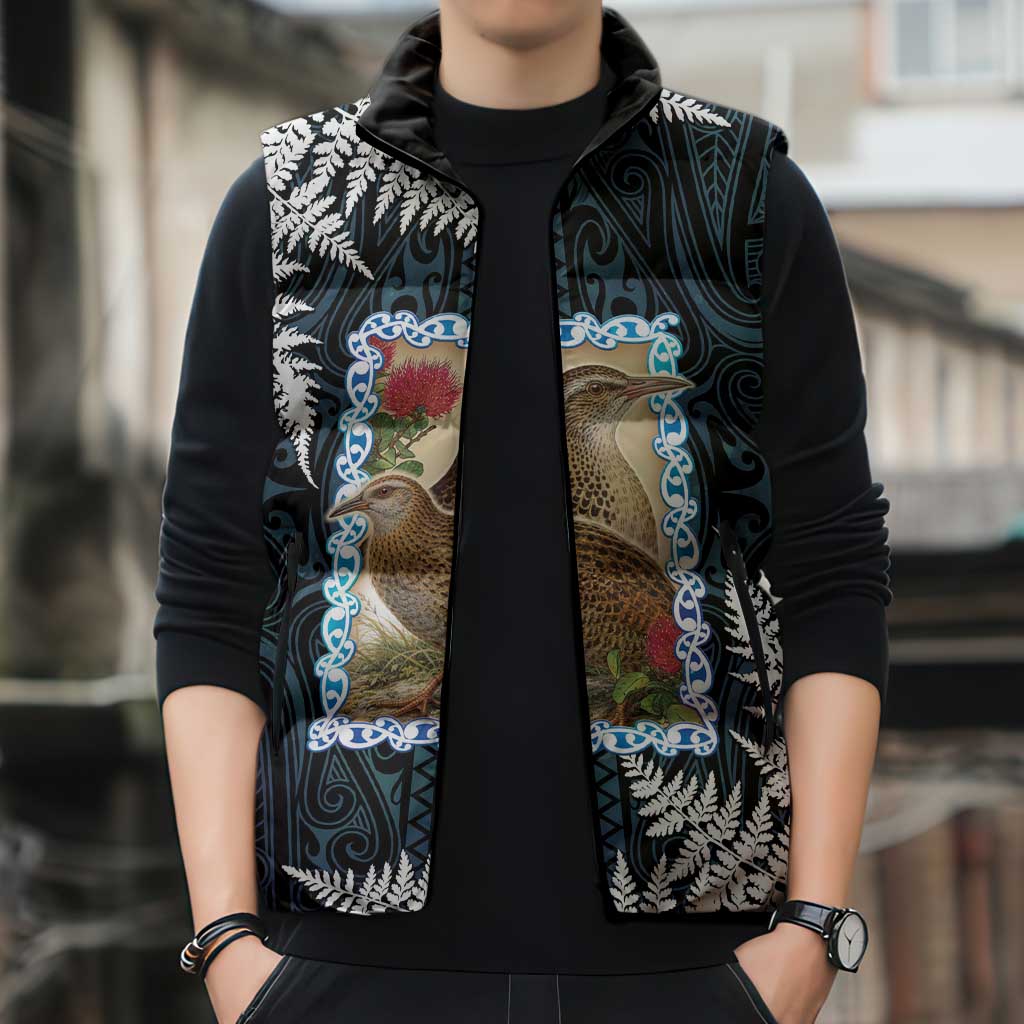 New Zealand Weka Sleeveless Puffer Jacket Maori Hen Koru Pattern LT05 - Polynesian Pride