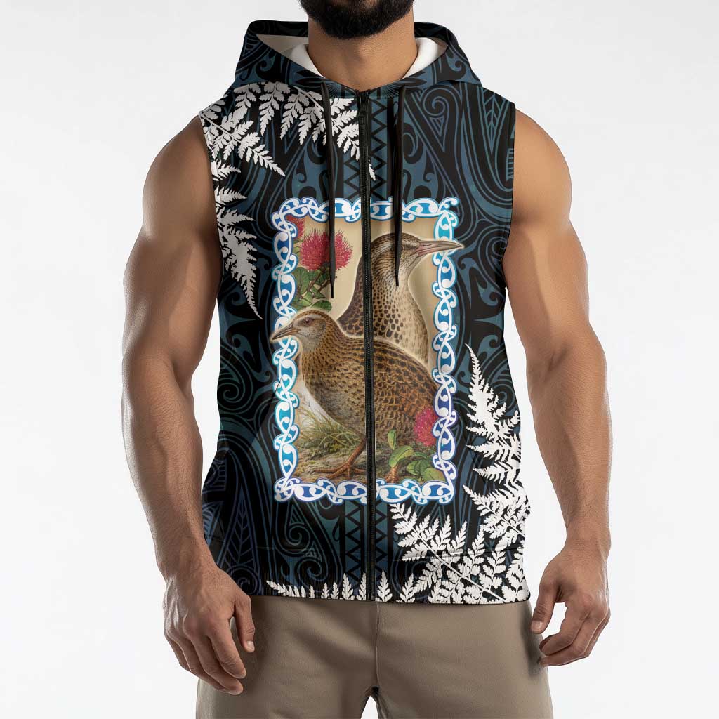 New Zealand Weka Sleeveless Zip Hoodie Maori Hen Koru Pattern LT05 - Polynesian Pride