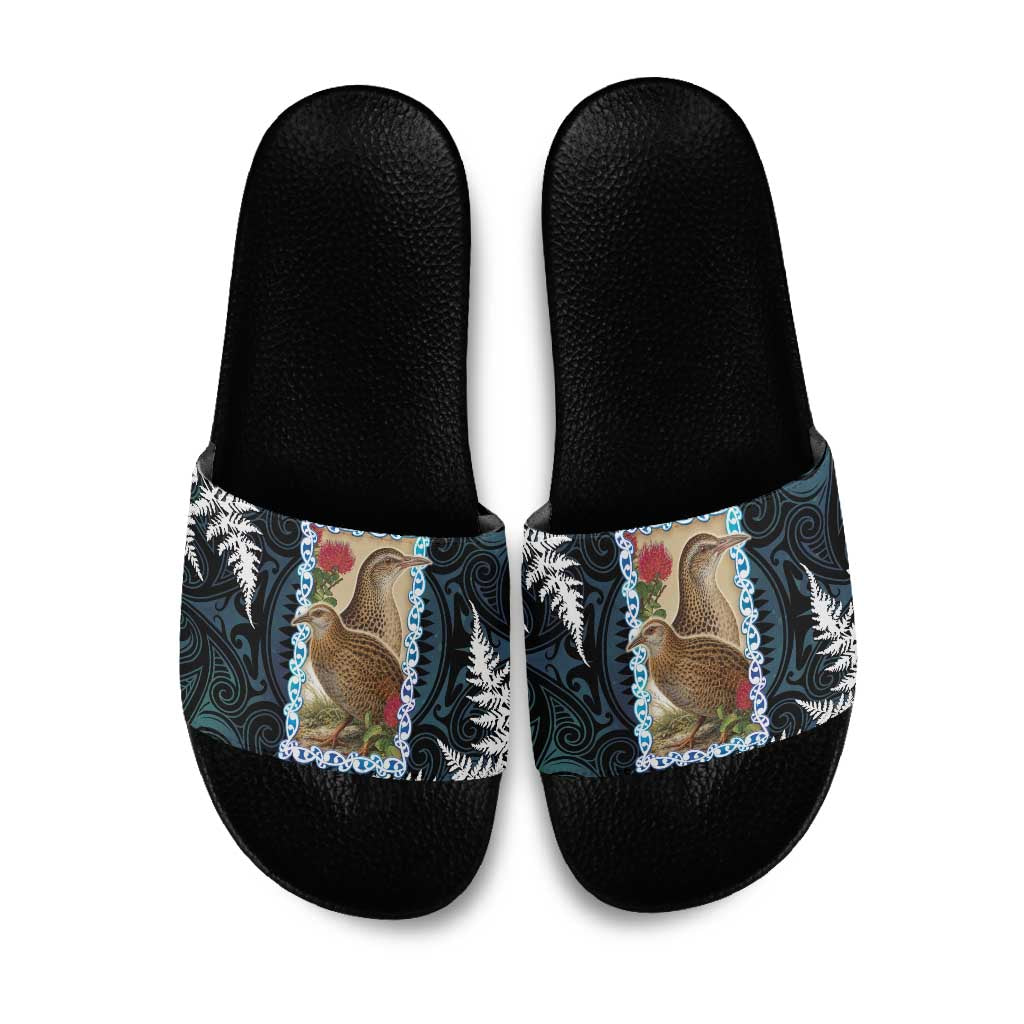 New Zealand Weka Slide Sandals Maori Hen Koru Pattern LT05 Black - Polynesian Pride