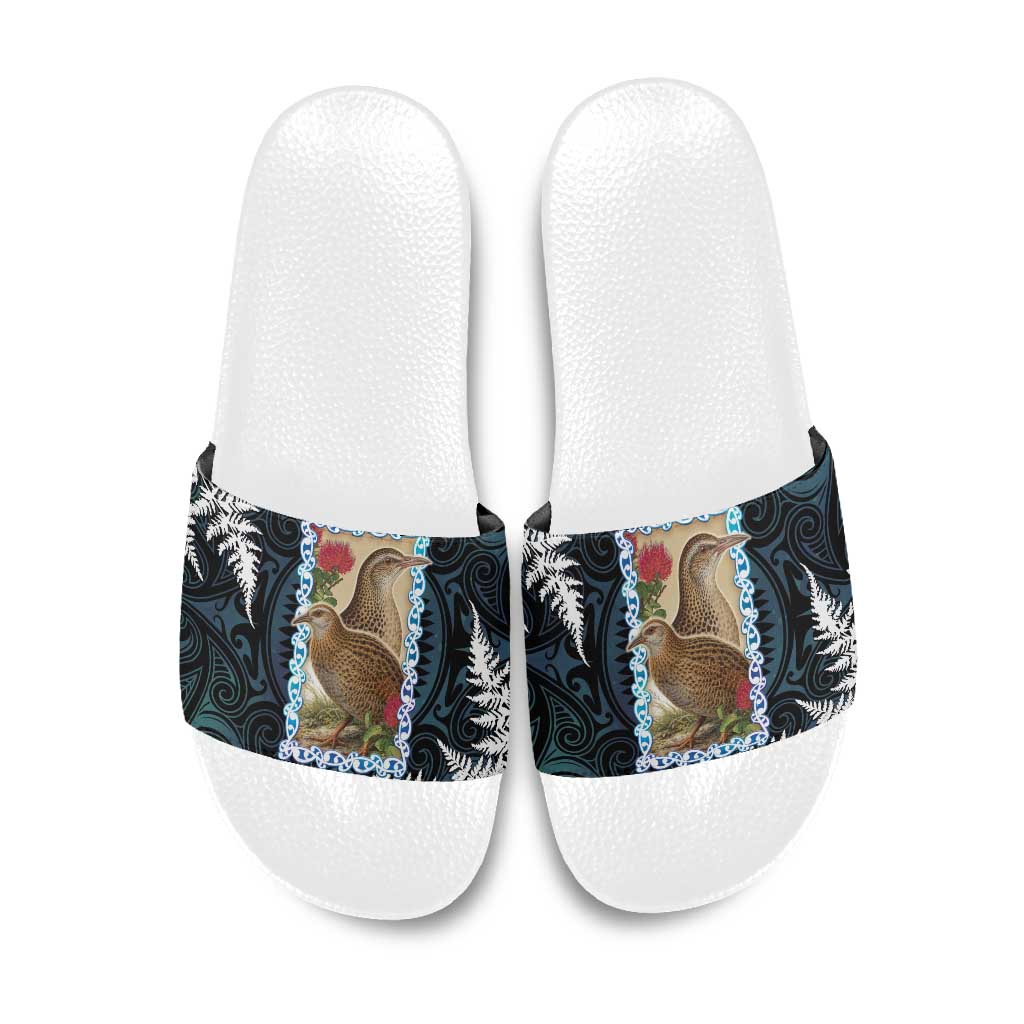 New Zealand Weka Slide Sandals Maori Hen Koru Pattern LT05 Black - Polynesian Pride