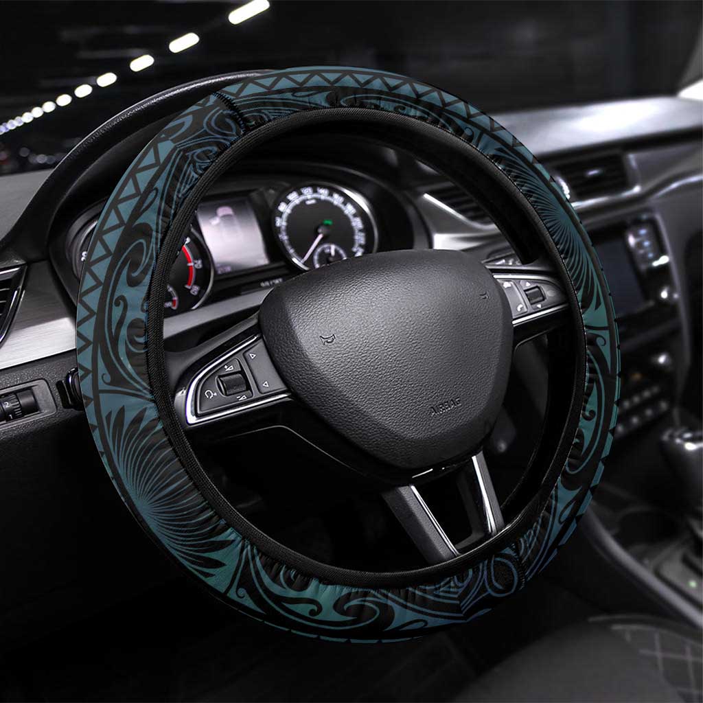 New Zealand Weka Steering Wheel Cover Maori Hen Koru Pattern LT05 Universal Fit Black - Polynesian Pride