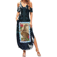 New Zealand Weka Summer Maxi Dress Maori Hen Koru Pattern - Polynesian Pride