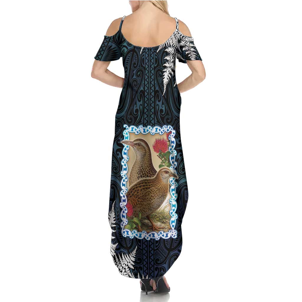 New Zealand Weka Summer Maxi Dress Maori Hen Koru Pattern - Polynesian Pride