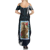 New Zealand Weka Summer Maxi Dress Maori Hen Koru Pattern - Polynesian Pride