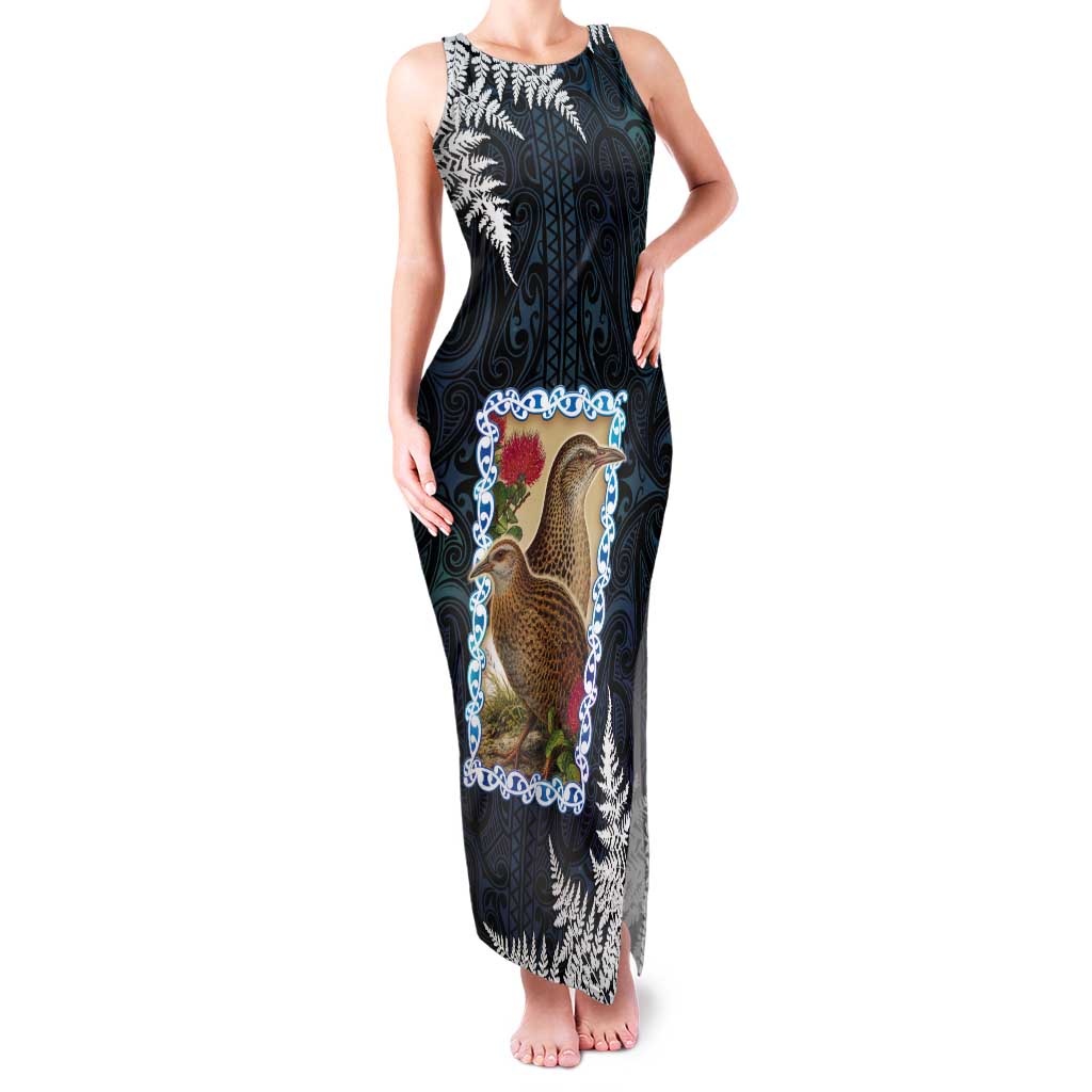 New Zealand Weka Tank Maxi Dress Maori Hen Koru Pattern LT05 Women Black - Polynesian Pride