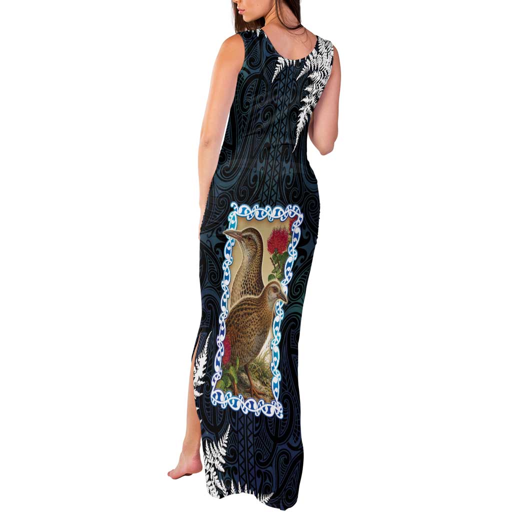 New Zealand Weka Tank Maxi Dress Maori Hen Koru Pattern - Polynesian Pride