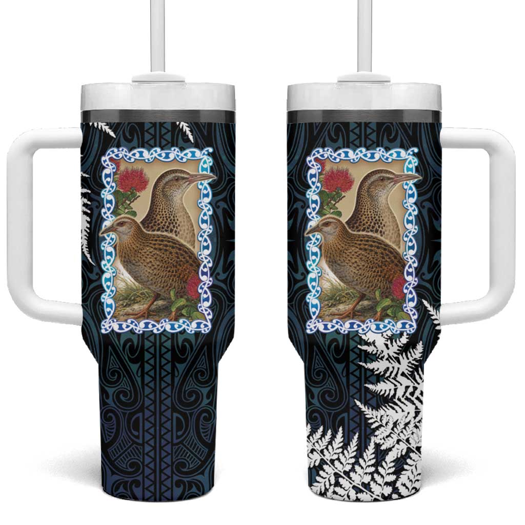 New Zealand Weka Tumbler With Handle Maori Hen Koru Pattern LT05 One Size: 40 oz Black - Polynesian Pride