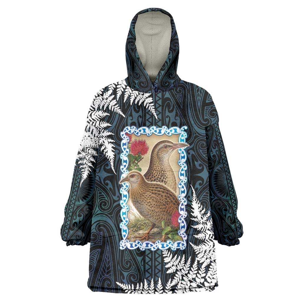 New Zealand Weka Wearable Blanket Hoodie Maori Hen Koru Pattern LT05 One Size Black - Polynesian Pride