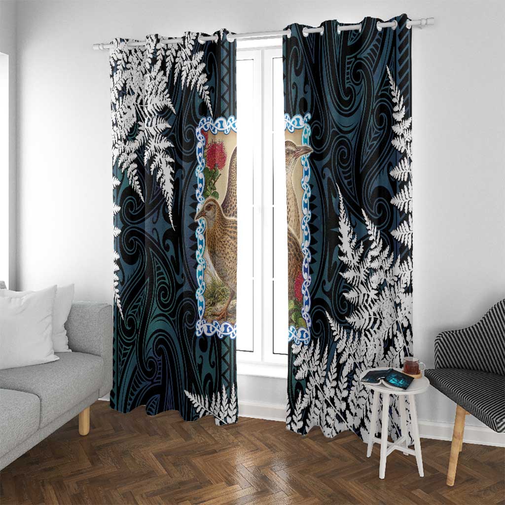 New Zealand Weka Window Curtain Maori Hen Koru Pattern LT05 With Grommets Black - Polynesian Pride