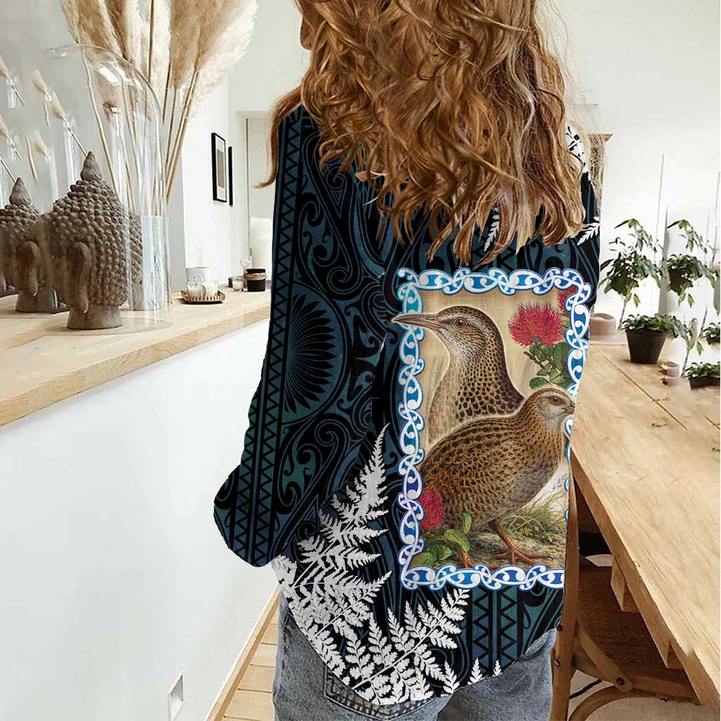 New Zealand Weka Women Casual Shirt Maori Hen Koru Pattern LT05 - Polynesian Pride