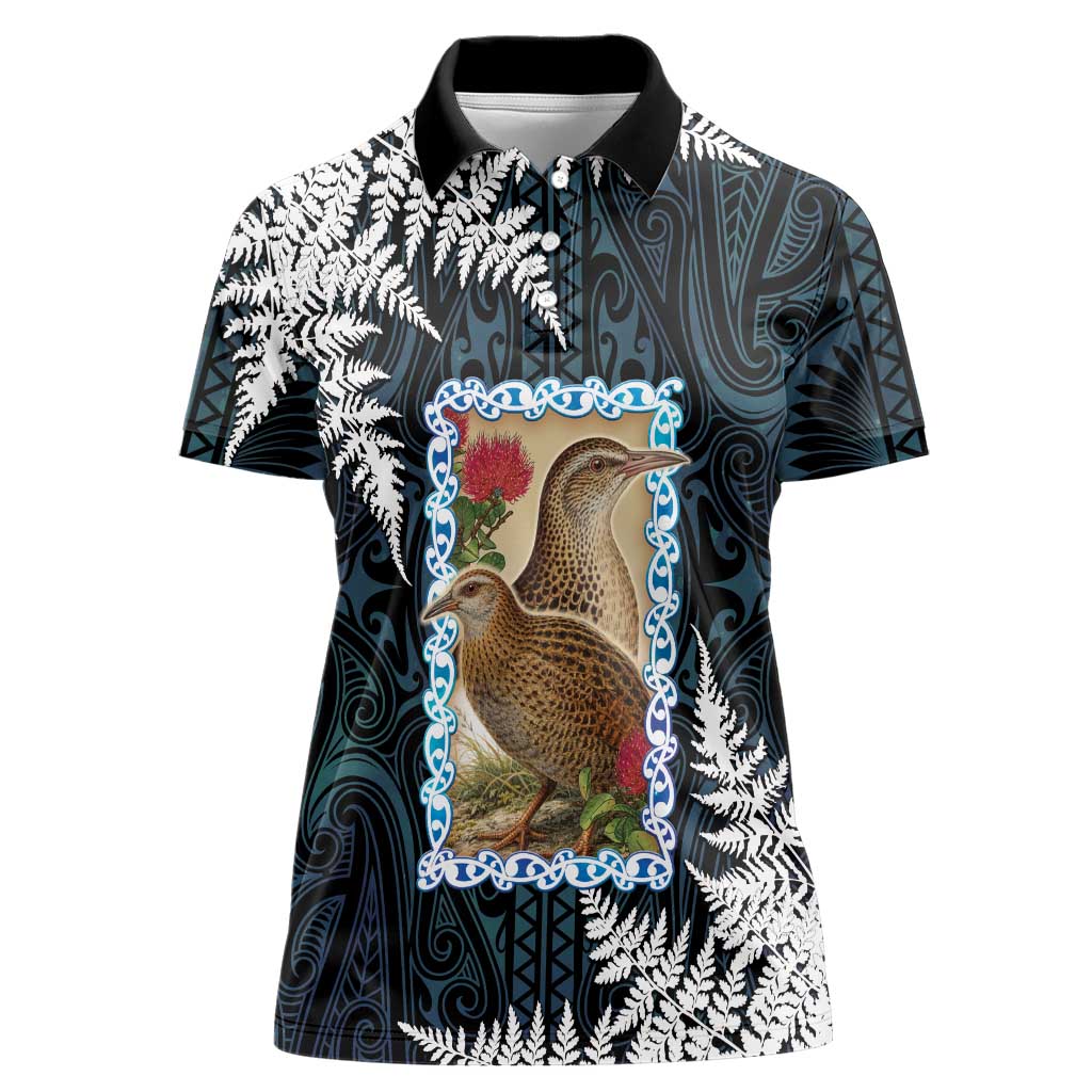 New Zealand Weka Women Polo Shirt Maori Hen Koru Pattern LT05 Female Black - Polynesian Pride