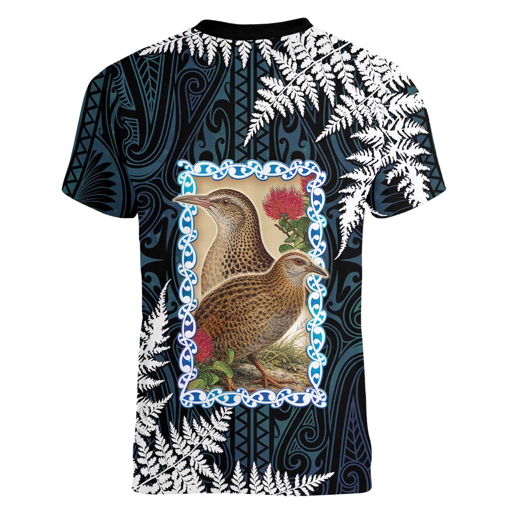 New Zealand Weka Women V-Neck T-Shirt Maori Hen Koru Pattern LT05 - Polynesian Pride