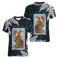 New Zealand Weka Women V-Neck T-Shirt Maori Hen Koru Pattern LT05 - Polynesian Pride