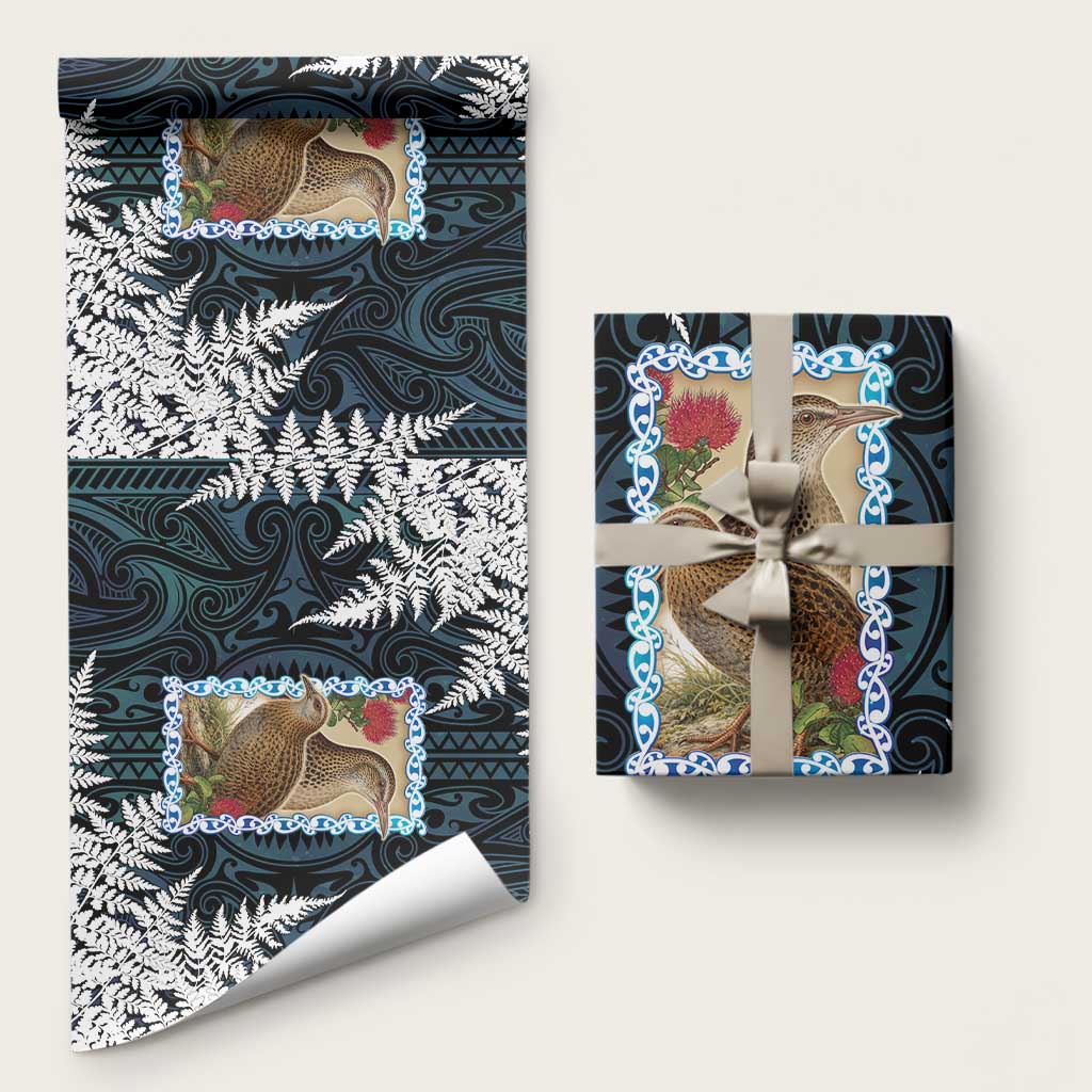 New Zealand Weka Wrapping Paper Maori Hen Koru Pattern LT05 58" × 23" Black - Polynesian Pride