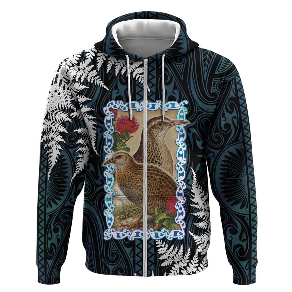 New Zealand Weka Zip Hoodie Maori Hen Koru Pattern LT05 Zip Hoodie Black - Polynesian Pride