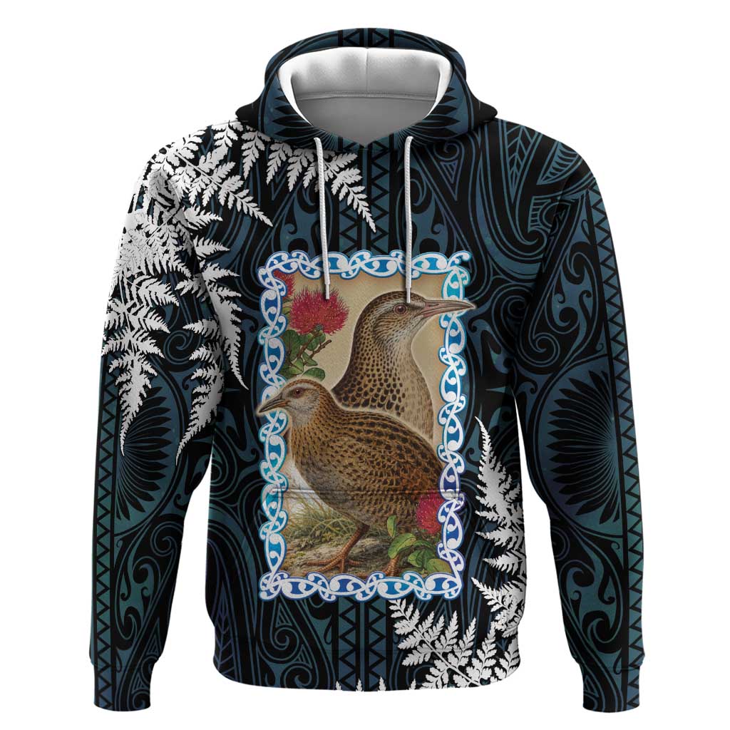 New Zealand Weka Zip Hoodie Maori Hen Koru Pattern LT05 Pullover Hoodie Black - Polynesian Pride