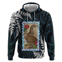 New Zealand Weka Zip Hoodie Maori Hen Koru Pattern LT05 Pullover Hoodie Black - Polynesian Pride