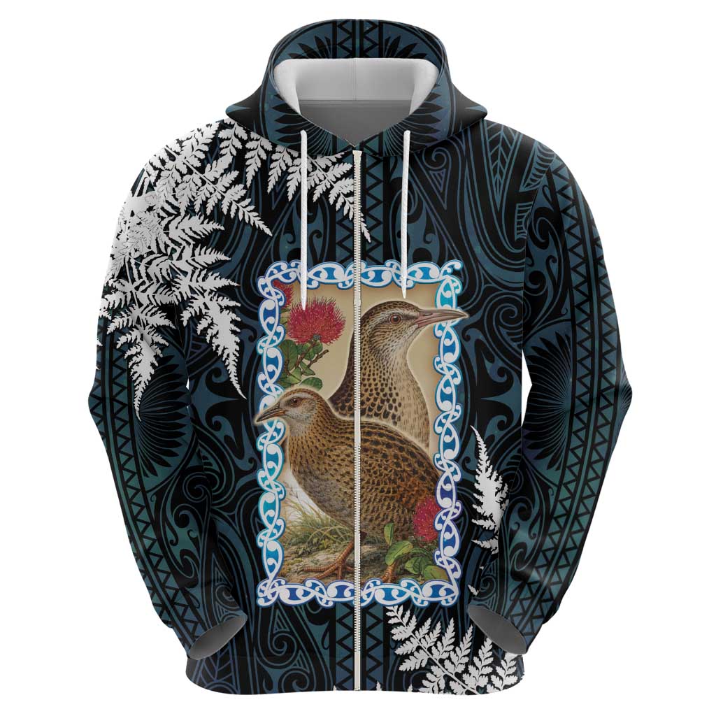 New Zealand Weka Zip Hoodie Maori Hen Koru Pattern LT05 - Polynesian Pride