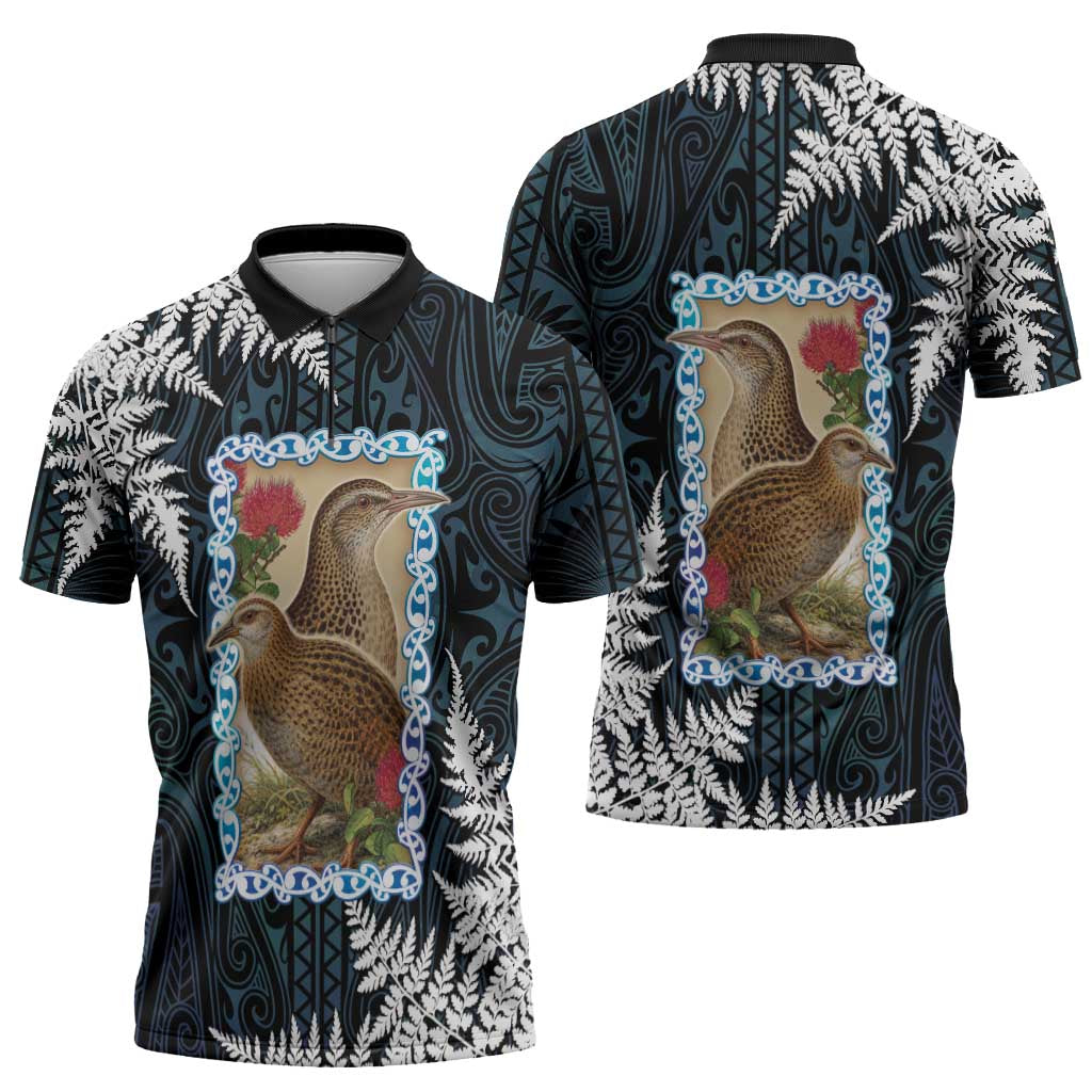 New Zealand Weka Zipper Polo Shirt Maori Hen Koru Pattern LT05 - Polynesian Pride