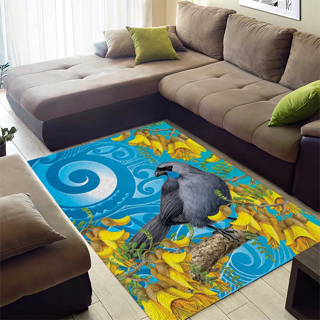 New Zealand Kokako Bird Area Rug Maori Koru With Kowhai Flowers LT05 - Polynesian Pride