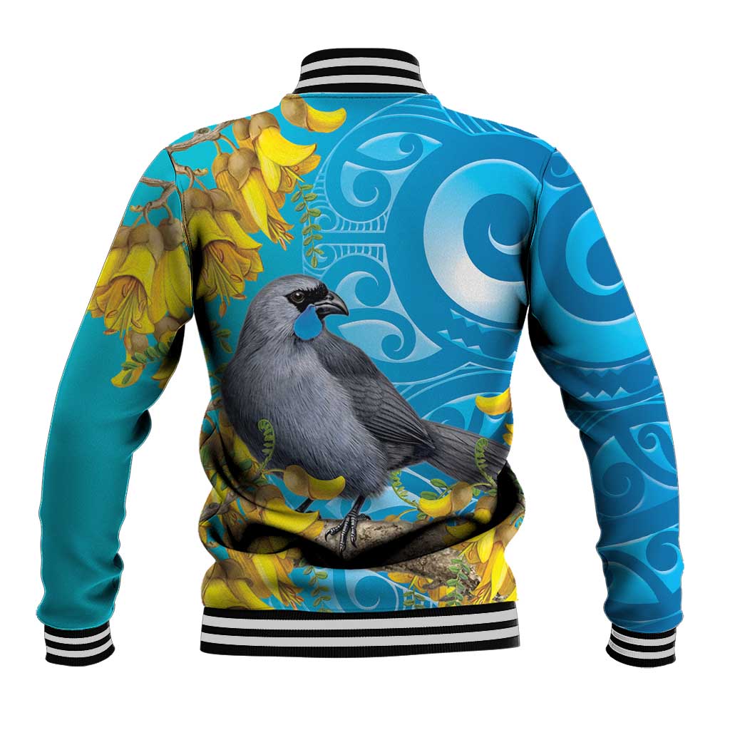 New Zealand Kokako Bird Baseball Jacket Maori Koru With Kowhai Flowers LT05 - Polynesian Pride
