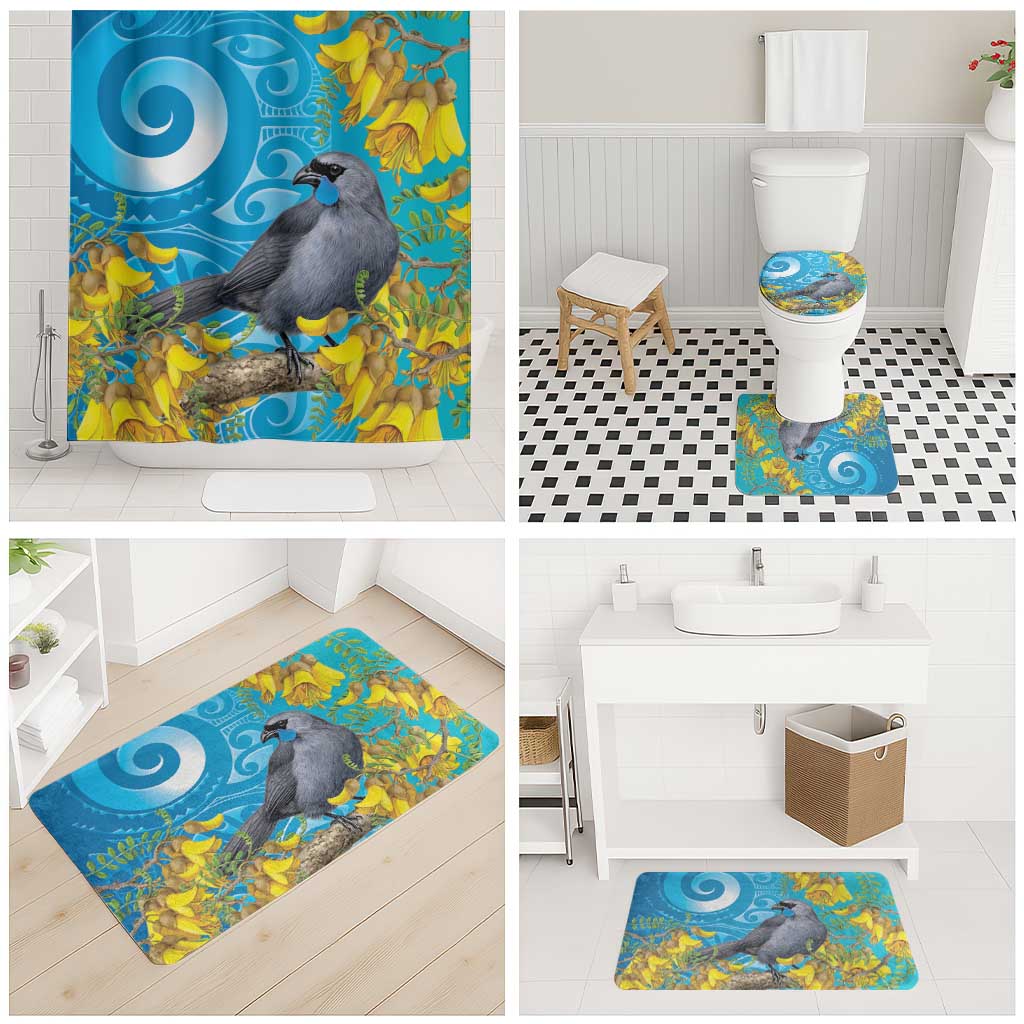 New Zealand Kokako Bird Bathroom Set Maori Koru With Kowhai Flowers LT05 - Polynesian Pride