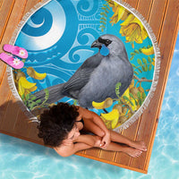 New Zealand Kokako Bird Beach Blanket Maori Koru With Kowhai Flowers - Polynesian Pride