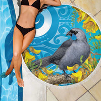 New Zealand Kokako Bird Beach Blanket Maori Koru With Kowhai Flowers - Polynesian Pride