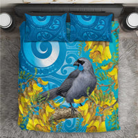 New Zealand Kokako Bird Bedding Set Maori Koru With Kowhai Flowers LT05 Aqua - Polynesian Pride