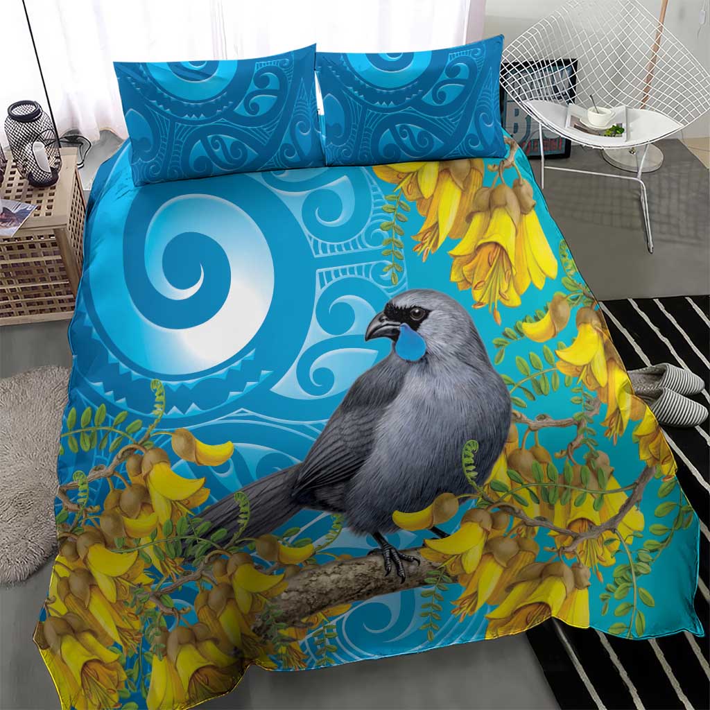 New Zealand Kokako Bird Bedding Set Maori Koru With Kowhai Flowers LT05 - Polynesian Pride