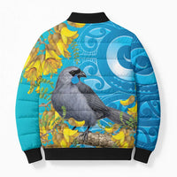 New Zealand Kokako Bird Bomber Puffer Jacket Maori Koru With Kowhai Flowers LT05 - Polynesian Pride