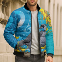 New Zealand Kokako Bird Bomber Puffer Jacket Maori Koru With Kowhai Flowers LT05 - Polynesian Pride