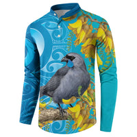 New Zealand Kokako Bird Button Sweatshirt Maori Koru With Kowhai Flowers LT05 - Polynesian Pride