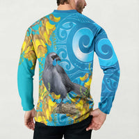 New Zealand Kokako Bird Button Sweatshirt Maori Koru With Kowhai Flowers LT05 - Polynesian Pride