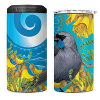 New Zealand Kokako Bird 4 in 1 Can Cooler Tumbler Maori Koru With Kowhai Flowers - Polynesian Pride