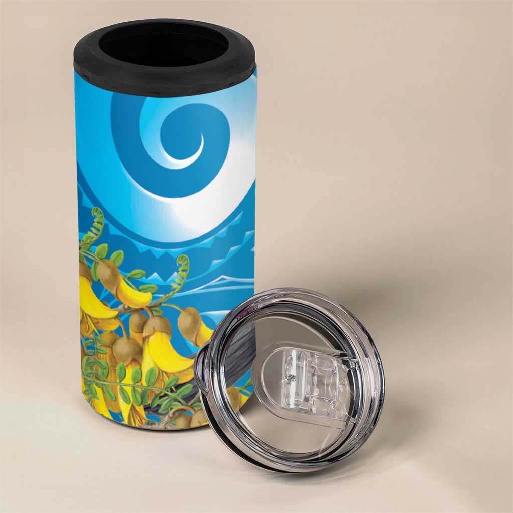 New Zealand Kokako Bird 4 in 1 Can Cooler Tumbler Maori Koru With Kowhai Flowers - Polynesian Pride