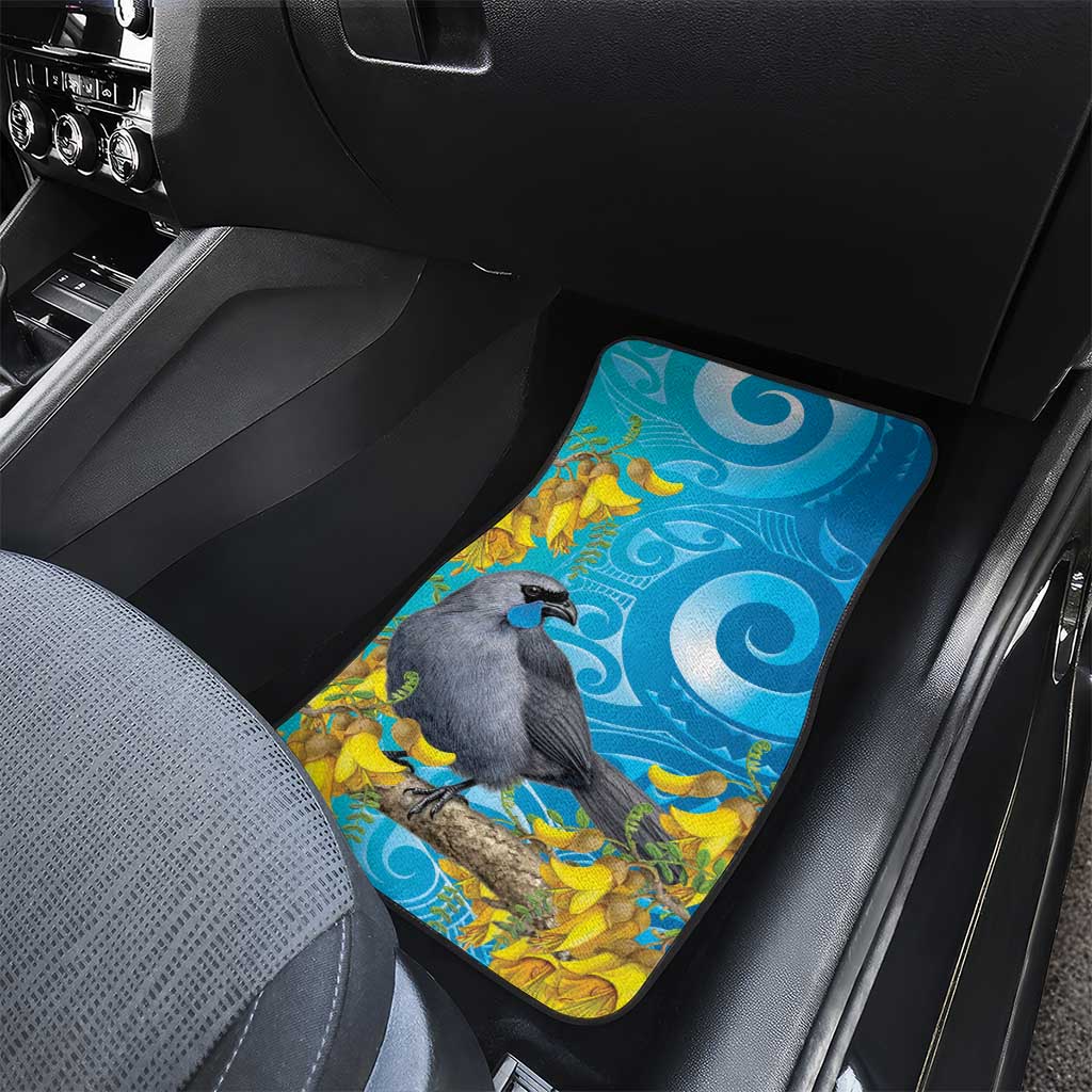 New Zealand Kokako Bird Car Mats Maori Koru With Kowhai Flowers - Polynesian Pride