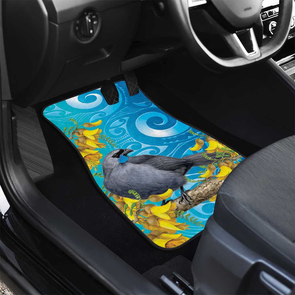 New Zealand Kokako Bird Car Mats Maori Koru With Kowhai Flowers - Polynesian Pride
