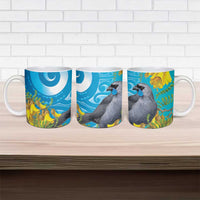 New Zealand Kokako Bird Ceramic Mug Maori Koru With Kowhai Flowers LT05 - Polynesian Pride