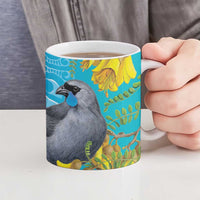 New Zealand Kokako Bird Ceramic Mug Maori Koru With Kowhai Flowers LT05 - Polynesian Pride