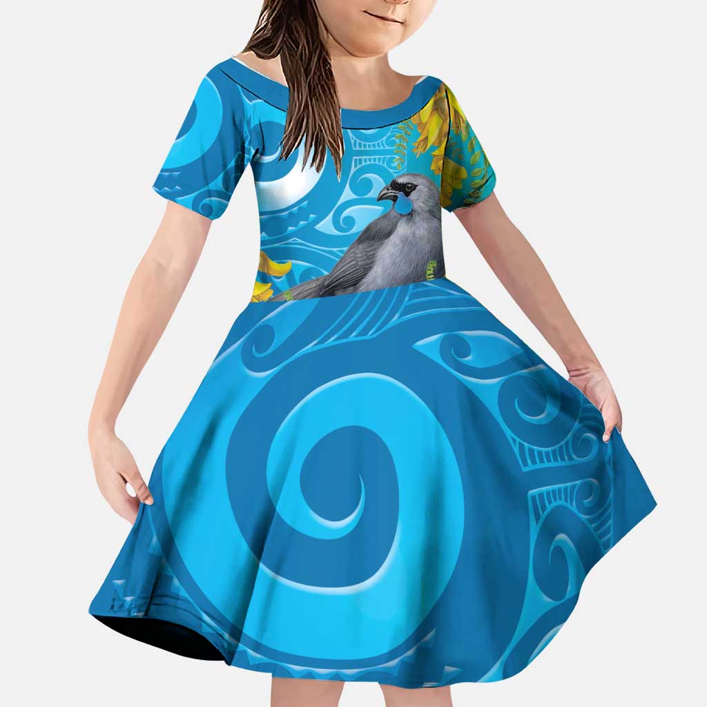New Zealand Kokako Bird Family Matching Puletasi and Hawaiian Shirt Maori Koru With Kowhai Flowers