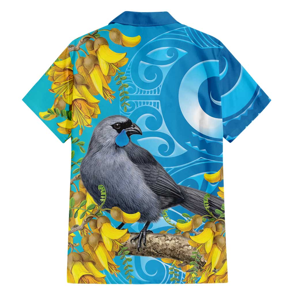 New Zealand Kokako Bird Family Matching Tank Maxi Dress and Hawaiian Shirt Maori Koru With Kowhai Flowers