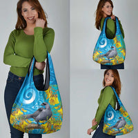 New Zealand Kokako Bird Grocery Bag Maori Koru With Kowhai Flowers - Polynesian Pride