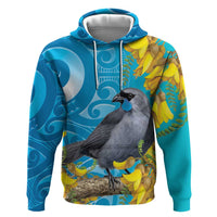 New Zealand Kokako Bird Hoodie Maori Koru With Kowhai Flowers - Polynesian Pride