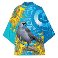 New Zealand Kokako Bird Kimono Maori Koru With Kowhai Flowers LT05 - Polynesian Pride