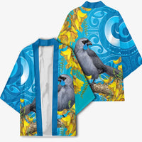 New Zealand Kokako Bird Kimono Maori Koru With Kowhai Flowers LT05 - Polynesian Pride